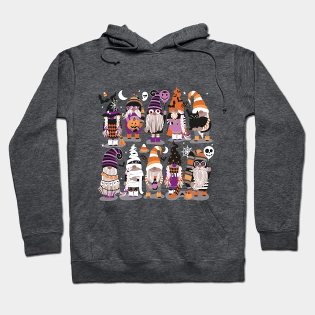 Boo-tiful gnomes // spot // grey background fun little creatures black grey purple and orange dressed for halloween Hoodie by SelmaCardoso